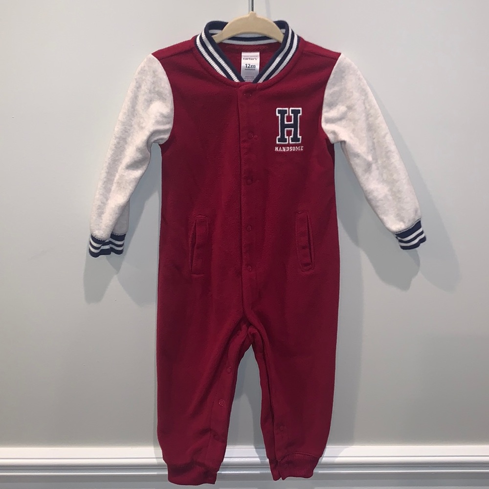 Carters fleece baby boy coverall, size 12 months
